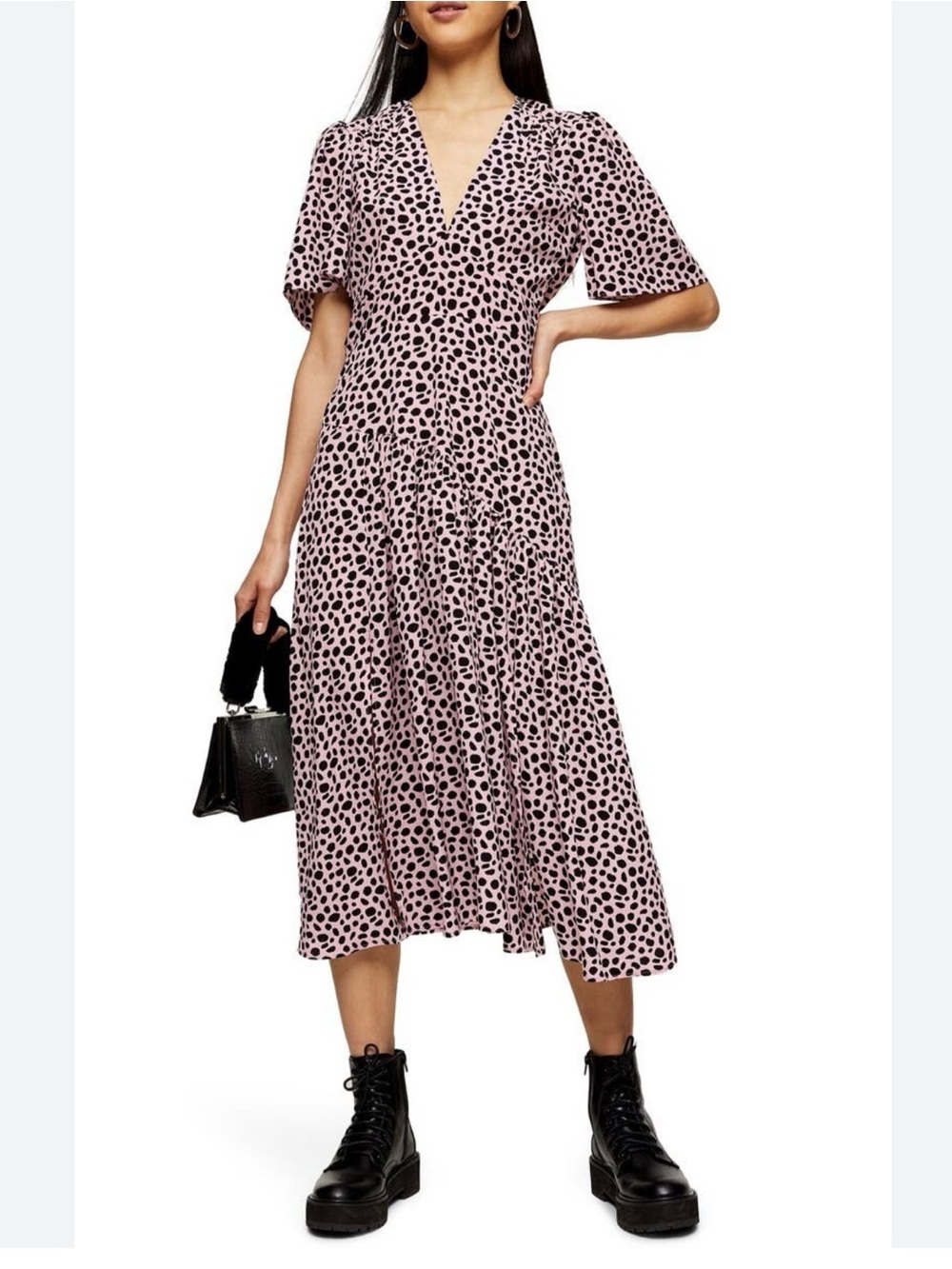 Topshop Leopard Print Midi Dress with Flutter Sleeves UK 10/US6
